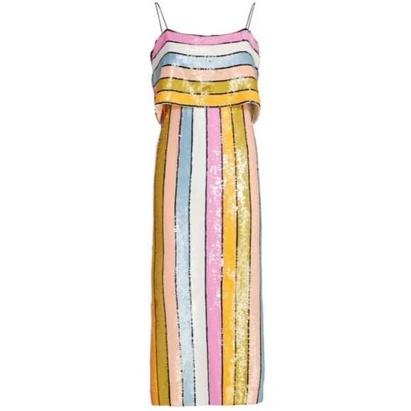Veronica Beard Ivanna Striped Sequin Midi-Dress - Picture 1 of 7